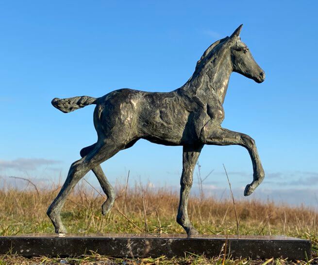 Sculpture de poulain dressage en bronze