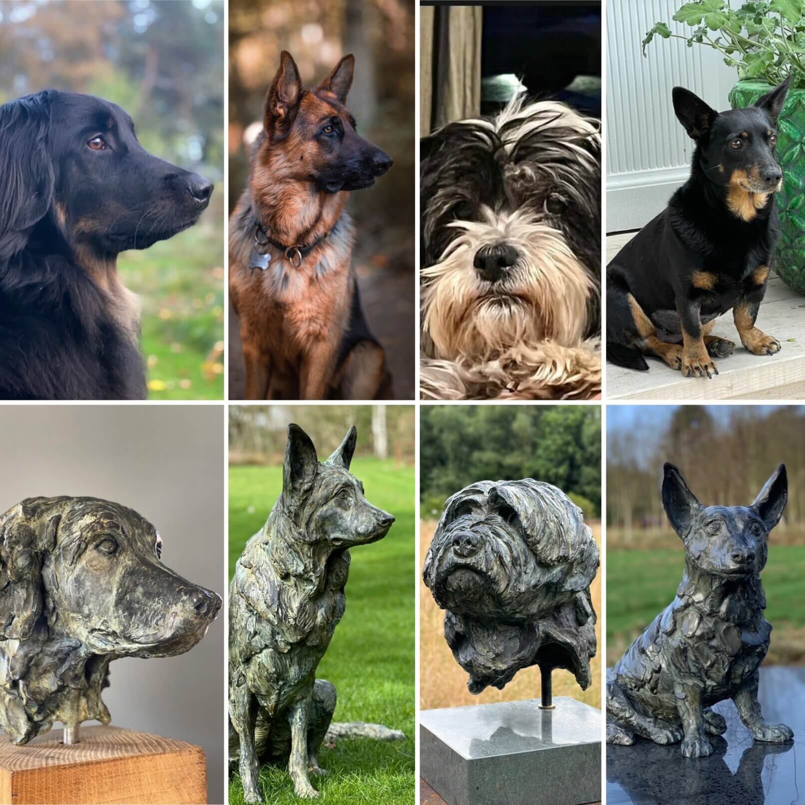 Dog statues in commission also memorials or Urn. Dog artist