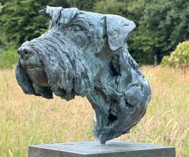 Cabeça de estátua de cachorro Schnauzer bronze